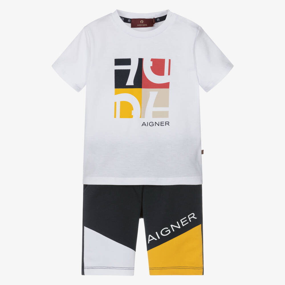 AIGNER-Комплект синих и белых хлопковых шорт для мальчиков | Childrensalon Outlet