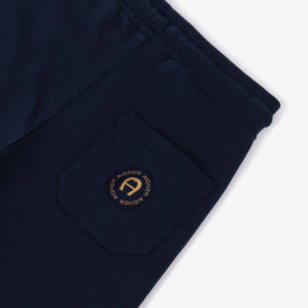 AIGNER-Boys White & Navy Blue Cotton Drawstring Shorts Set | Childrensalon Outlet