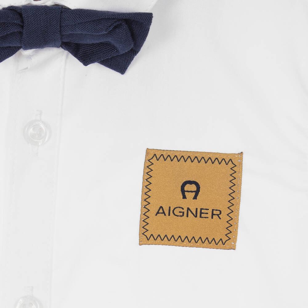 AIGNER-Boys White & Navy Blue Cotton Shorts Set | Childrensalon Outlet