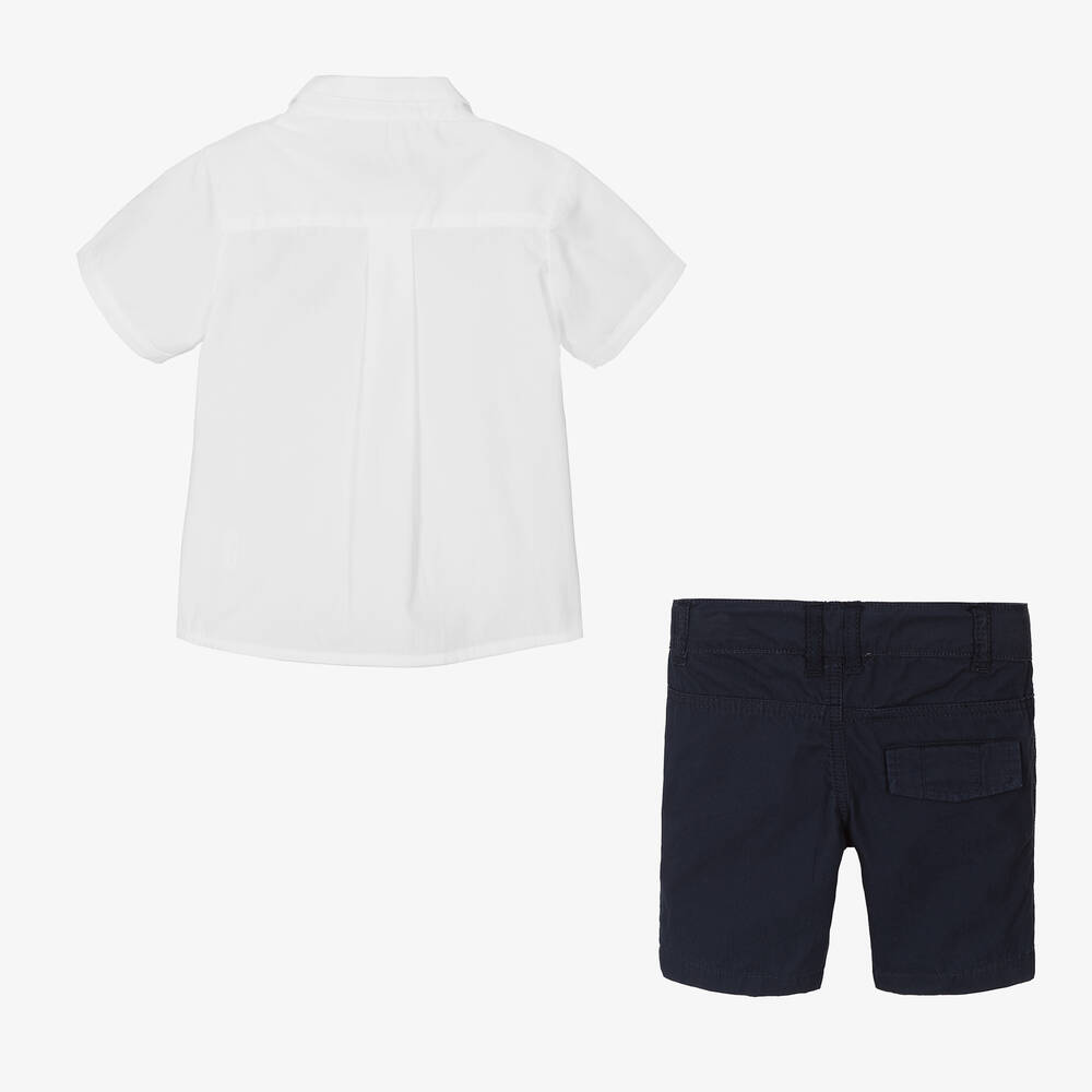 AIGNER-Boys White & Navy Blue Cotton Shorts Set | Childrensalon Outlet