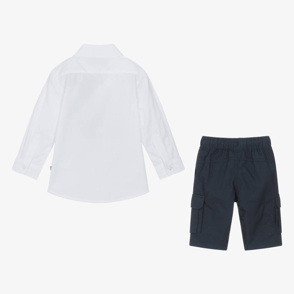 AIGNER-Boys White & Navy Blue Cotton Shorts Set | Childrensalon Outlet