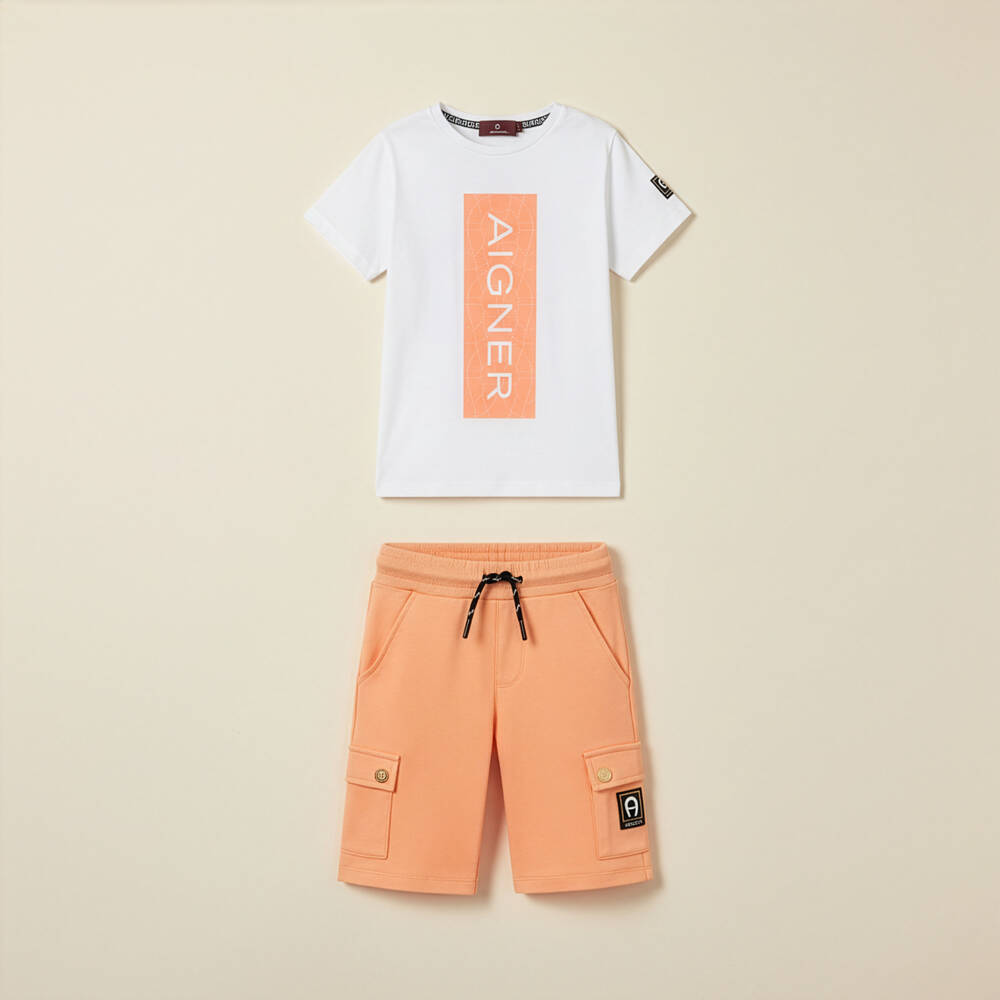 AIGNER-Boys White & Orange Logo Cotton Jersey T-Shirt | Childrensalon Outlet