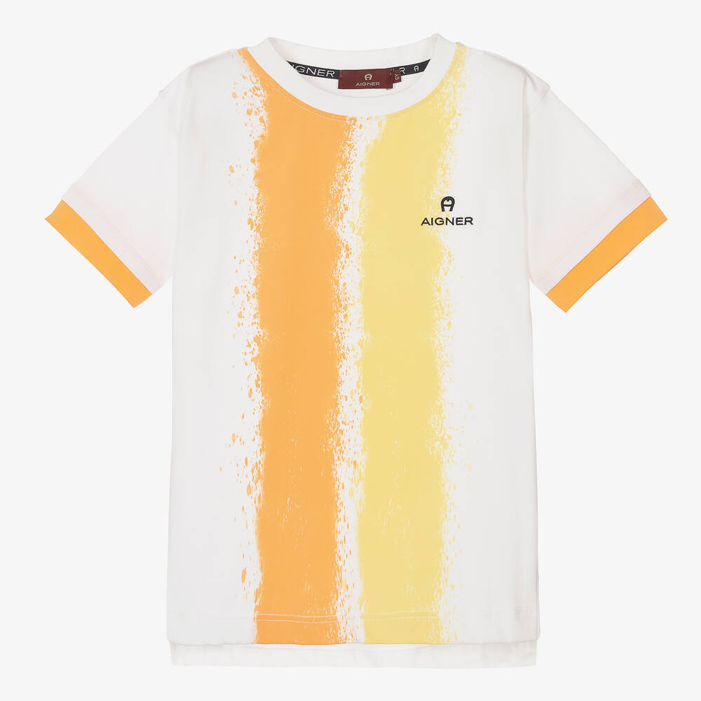 AIGNER - T-Shirt in Weiß und Orange (J) | Childrensalon