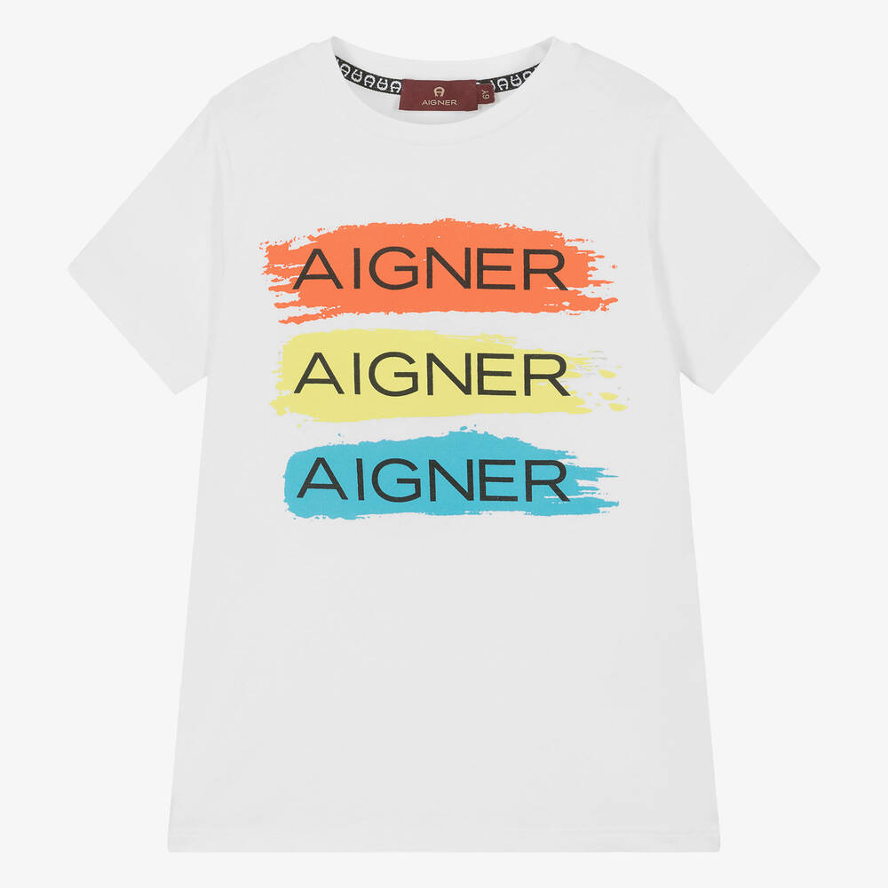 AIGNER-Белая футболка с полосками для мальчиков | Childrensalon Outlet
