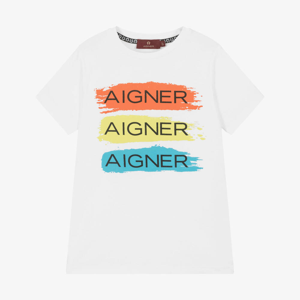 AIGNER-Белая футболка с полосками для мальчиков | Childrensalon Outlet