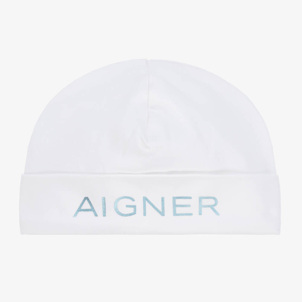 AIGNER - Boys White Pima Cotton Baby Hat | Childrensalon