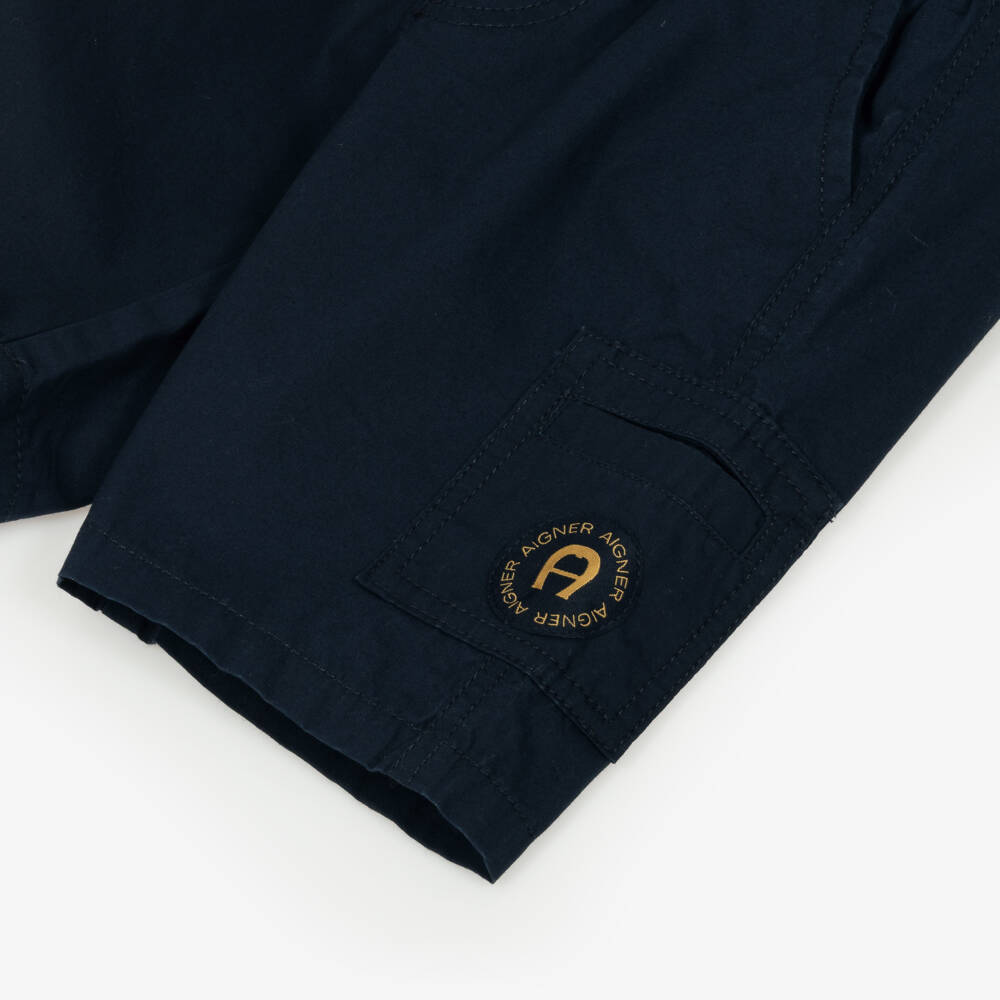 AIGNER-Boys White Polo Shirt & Navy Blue Cotton Shorts Set | Childrensalon Outlet