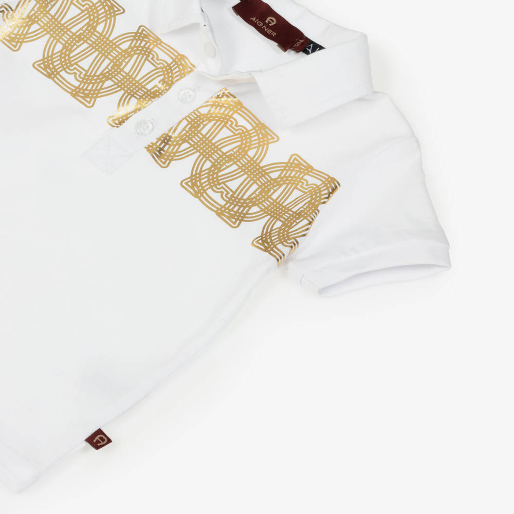 AIGNER-Boys White Polo Shirt & Navy Blue Cotton Shorts Set | Childrensalon Outlet