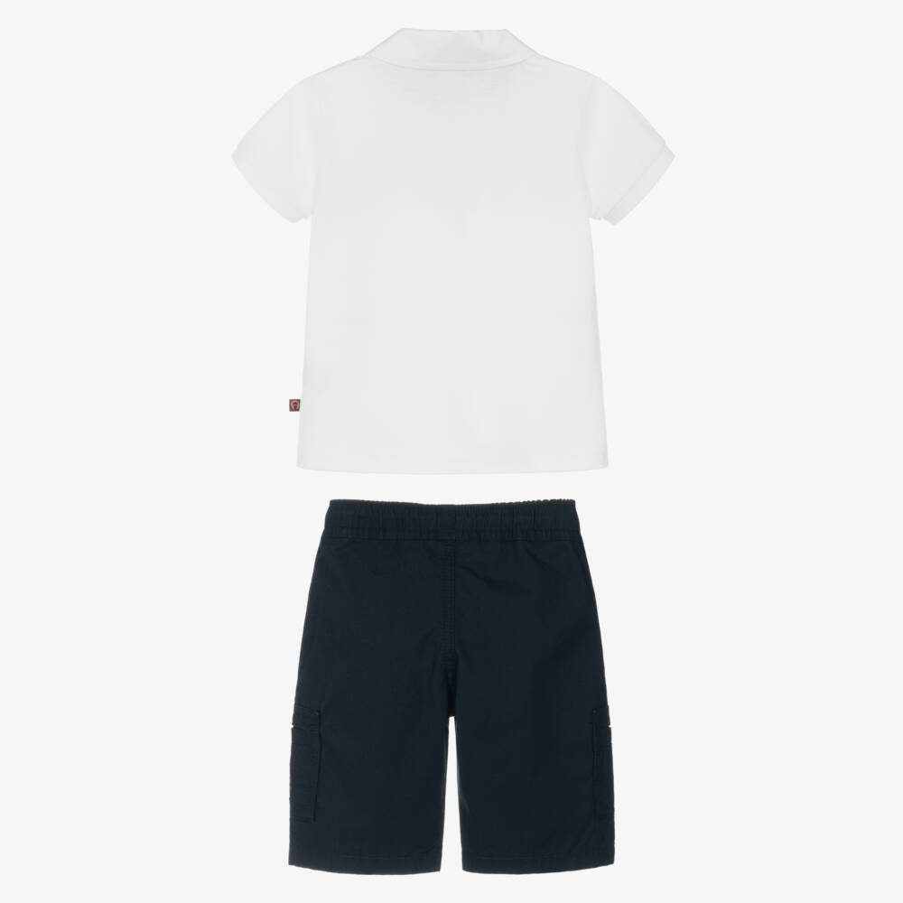 AIGNER-Boys White Polo Shirt & Navy Blue Cotton Shorts Set | Childrensalon Outlet
