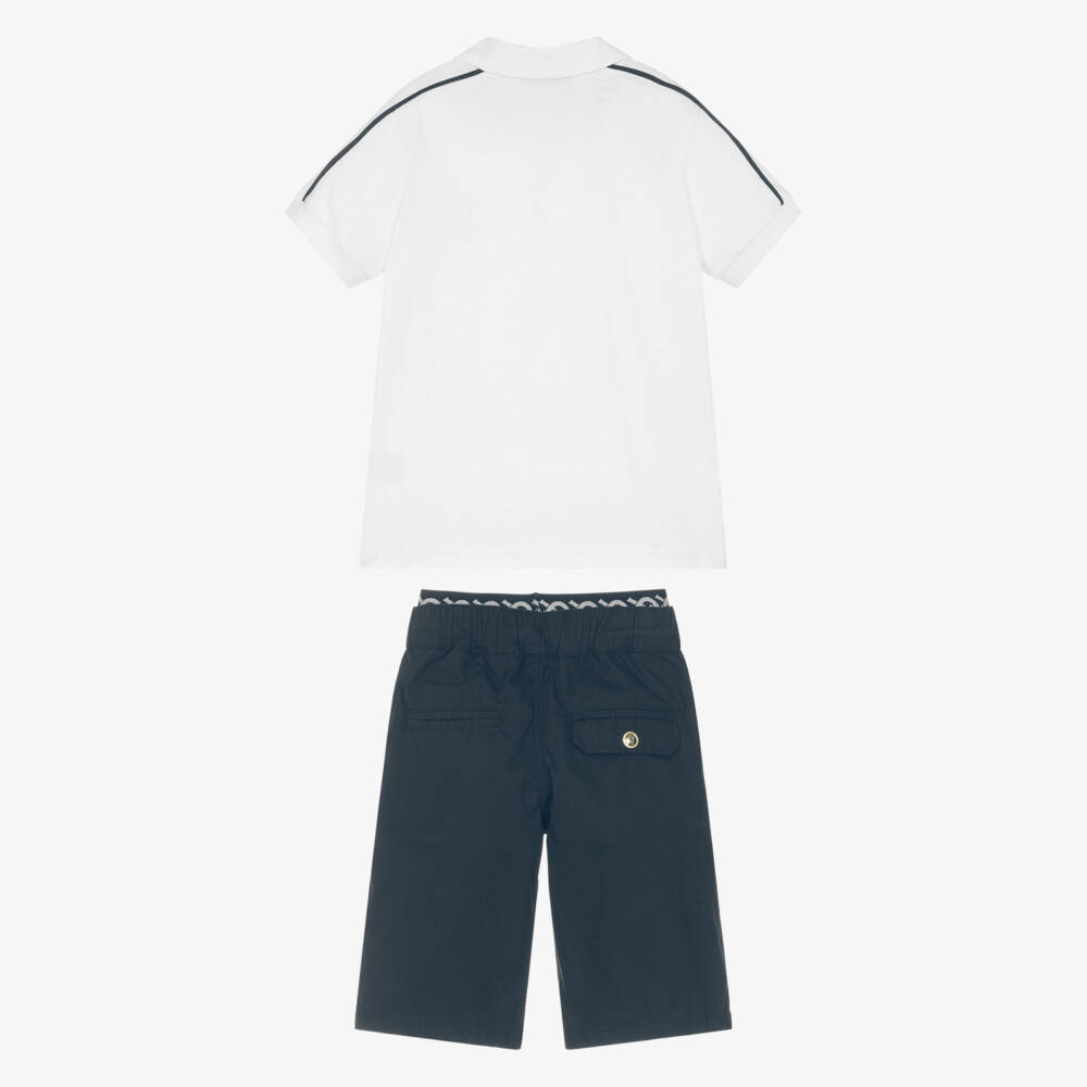 AIGNER-Boys White Polo Shirt & Navy Blue Shorts Set | Childrensalon Outlet