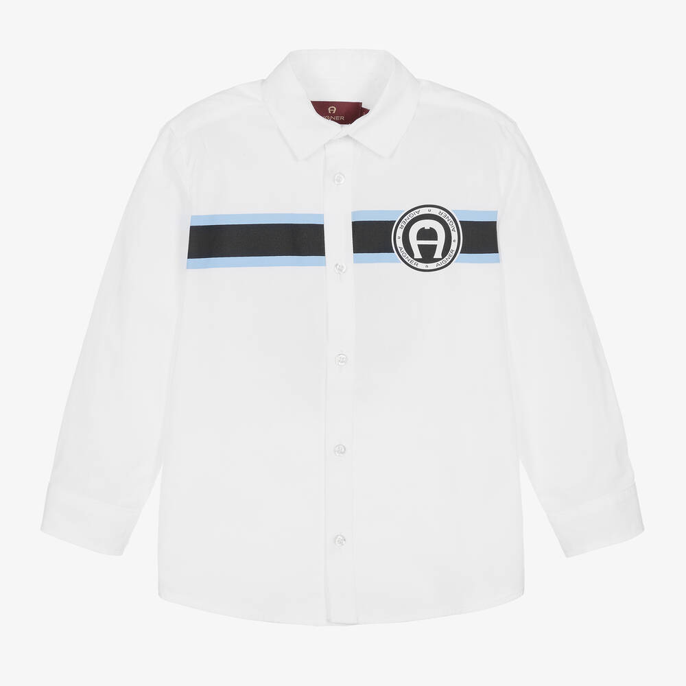 AIGNER-Boys White Stripe Cotton Shirt | Childrensalon Outlet