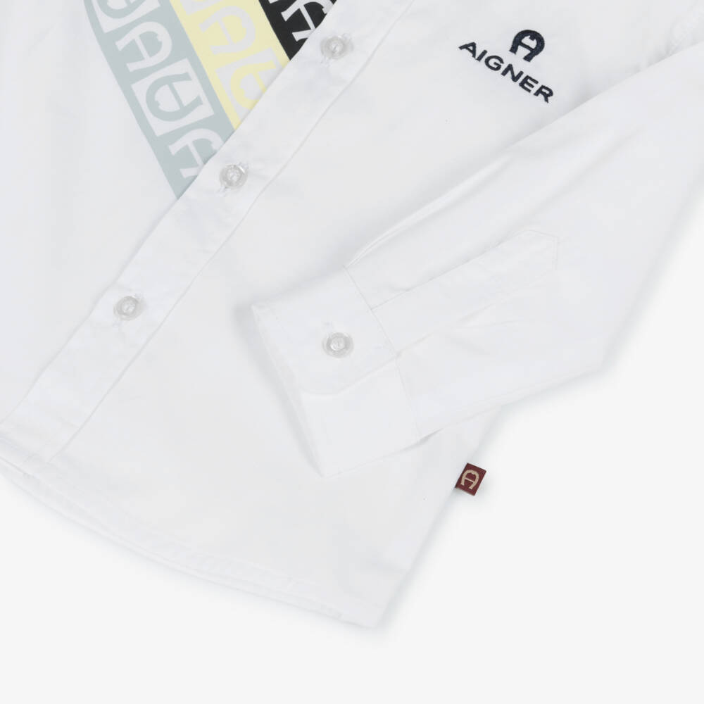 AIGNER-Boys White Striped Cotton Shirt | Childrensalon Outlet