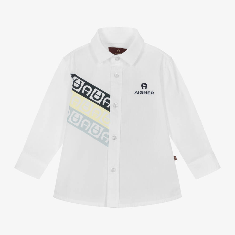 AIGNER-Белая полосатая хлопковая рубашка для мальчиков | Childrensalon Outlet