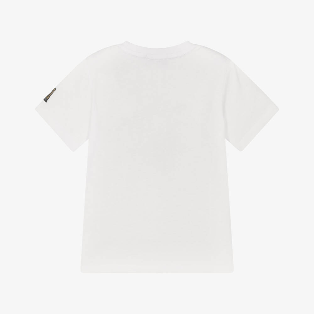 AIGNER-Boys White T-Shirt with Black & Blue Graphic Logo | Childrensalon Outlet