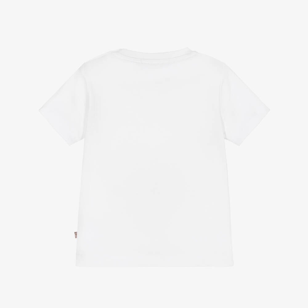 AIGNER-Boys White T-Shirt with Yellow & Black Logo Graphic | Childrensalon Outlet