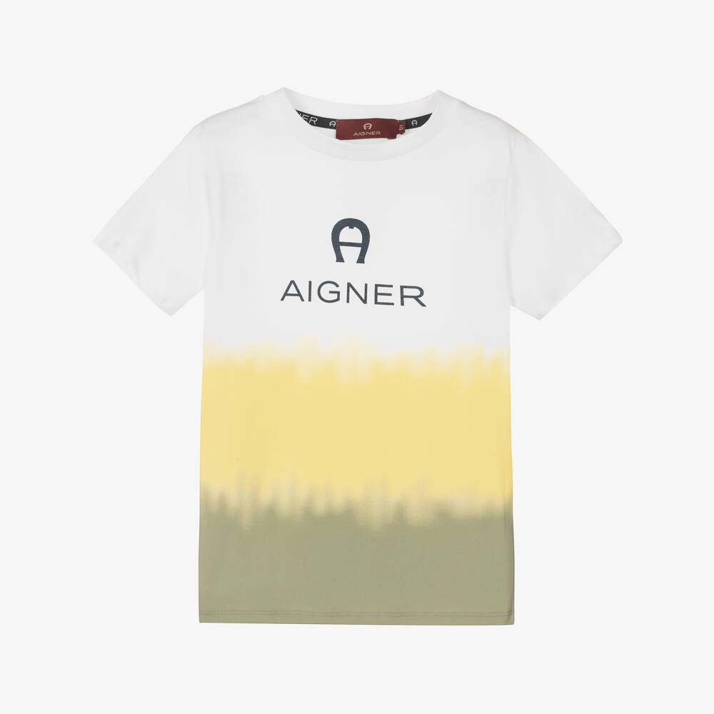 AIGNER-تيشيرت قطن لون أبيض وأصفر للأولاد | Childrensalon Outlet