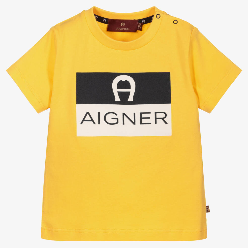 AIGNER-تيشيرت قطني أصفر للأولاد بشعار | Childrensalon Outlet