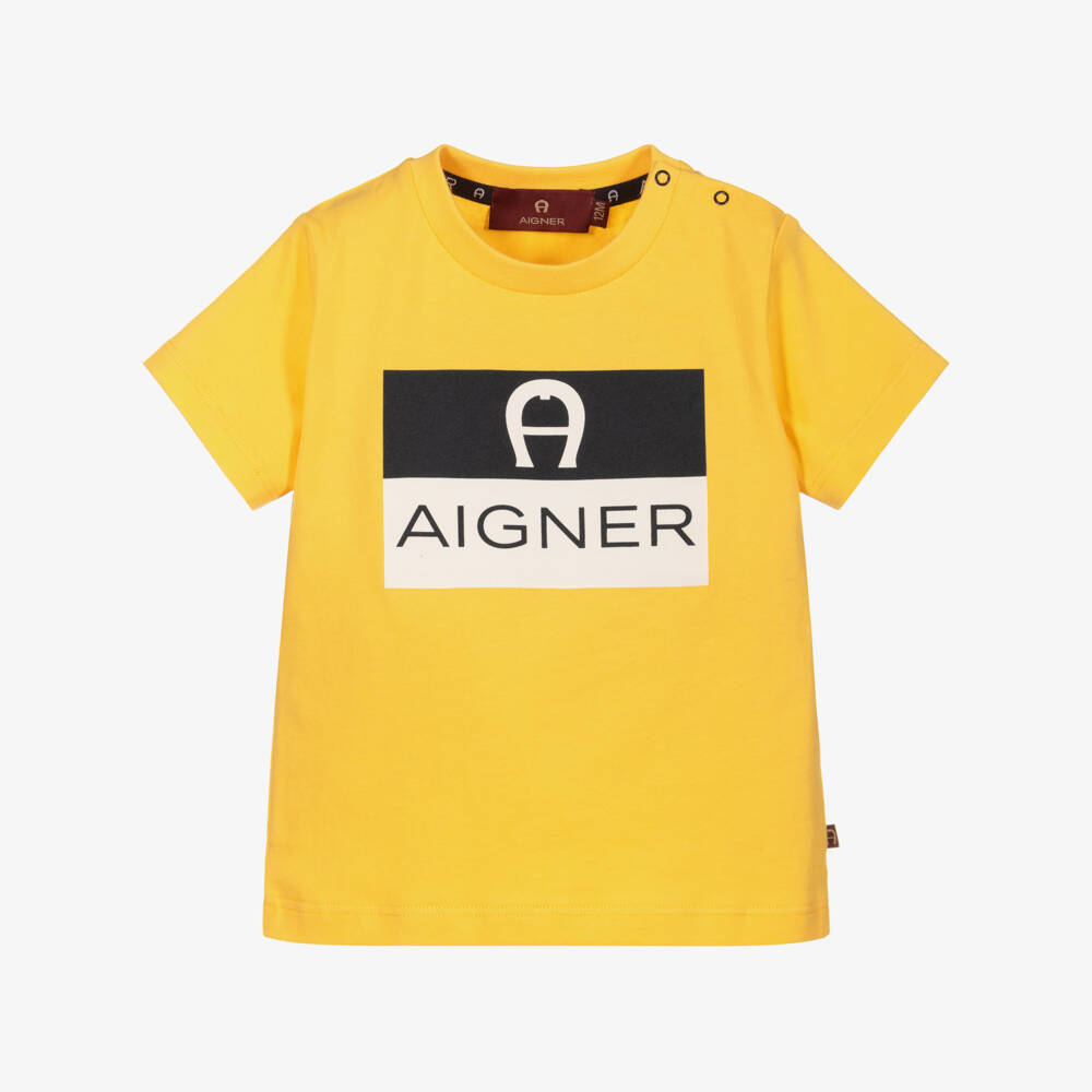 AIGNER-Boys Yellow Cotton Logo T-Shirt | Childrensalon Outlet