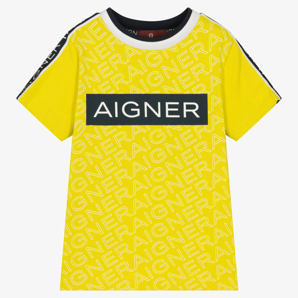 AIGNER - Boys Yellow Cotton Logo T-Shirt | Childrensalon