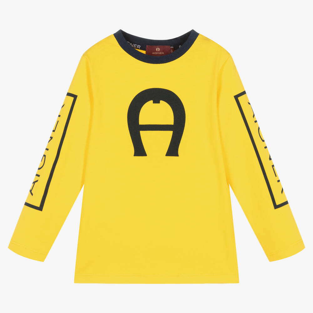 AIGNER - Boys Yellow Cotton Logo Top | Childrensalon
