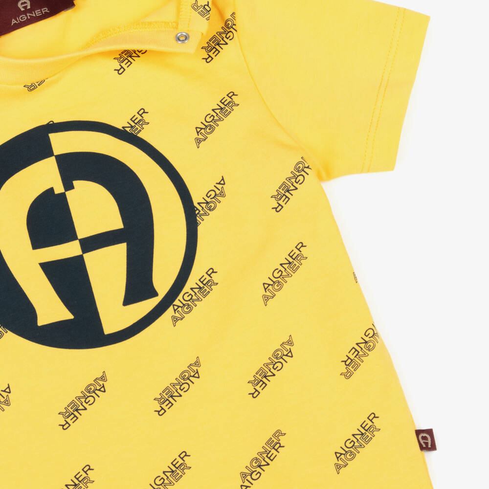 AIGNER-Boys Yellow Cotton T-Shirt with Logos | Childrensalon Outlet