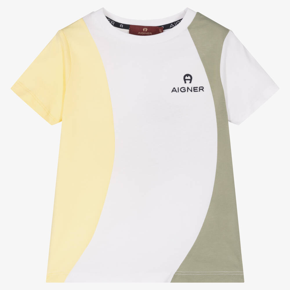 AIGNER - Желто-зеленая футболка с цветовыми блоками | Childrensalon