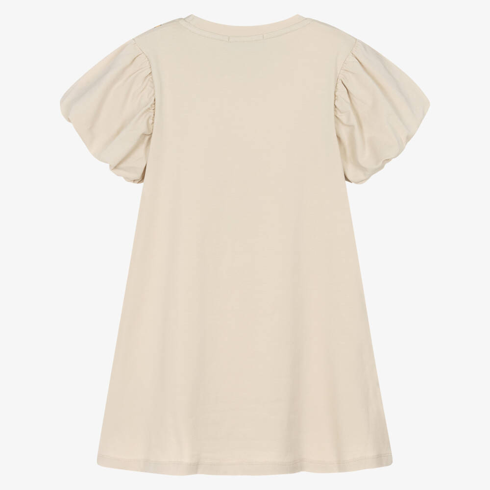 AIGNER-Girls Beige Cotton Jersey Handbag Print Dress | Childrensalon Outlet