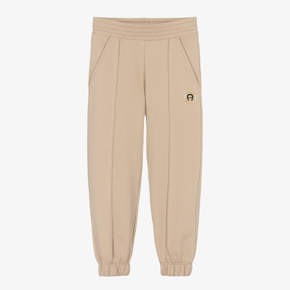 AIGNER - Girls Beige Cotton Joggers | Childrensalon