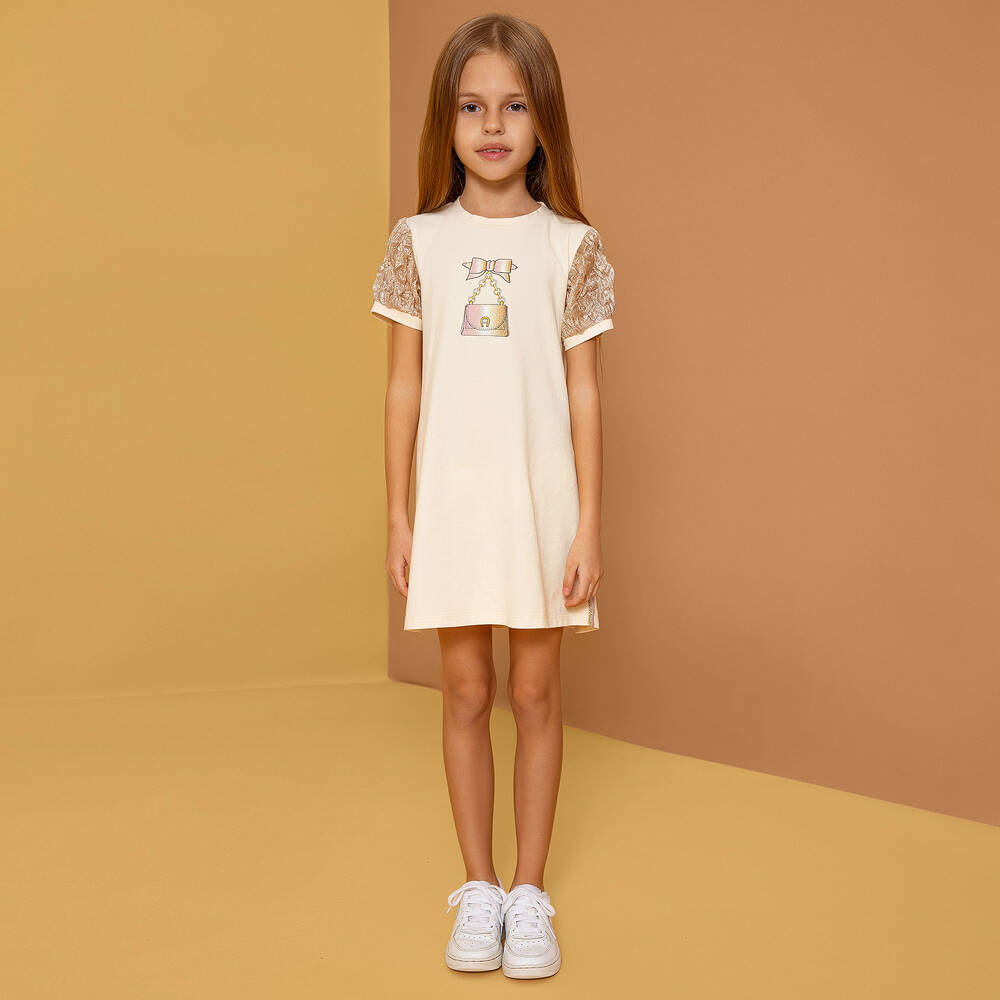 AIGNER-فستان تيشيرت قطن جيرسي لون بيج | Childrensalon Outlet
