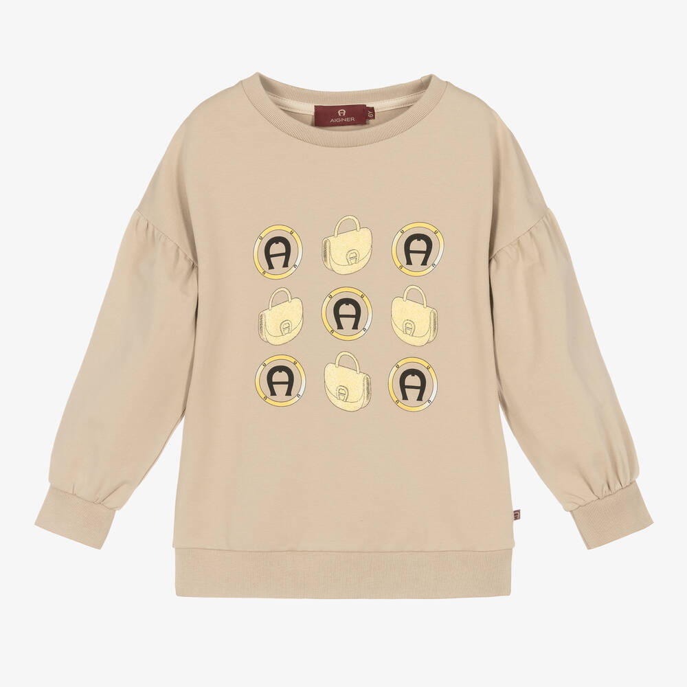 AIGNER - Girls Beige Cotton Sweatshirt  | Childrensalon