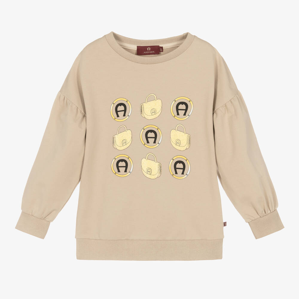 AIGNER - Sweat beige en coton pour fille  | Childrensalon