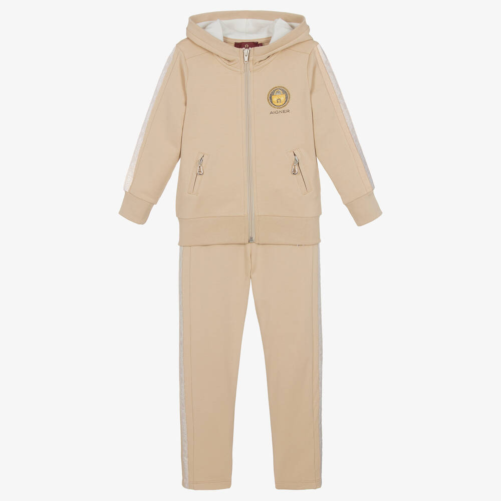 AIGNER-Girls Beige Cotton Tracksuit | Childrensalon Outlet