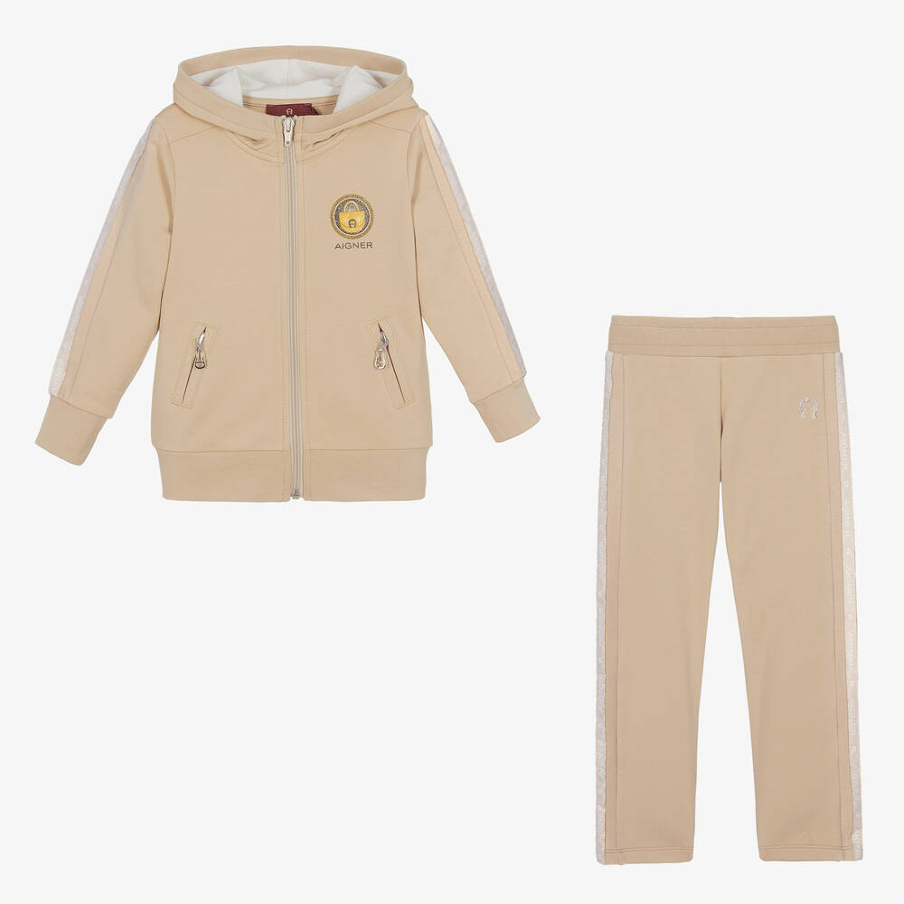 AIGNER-Girls Beige Cotton Tracksuit | Childrensalon Outlet