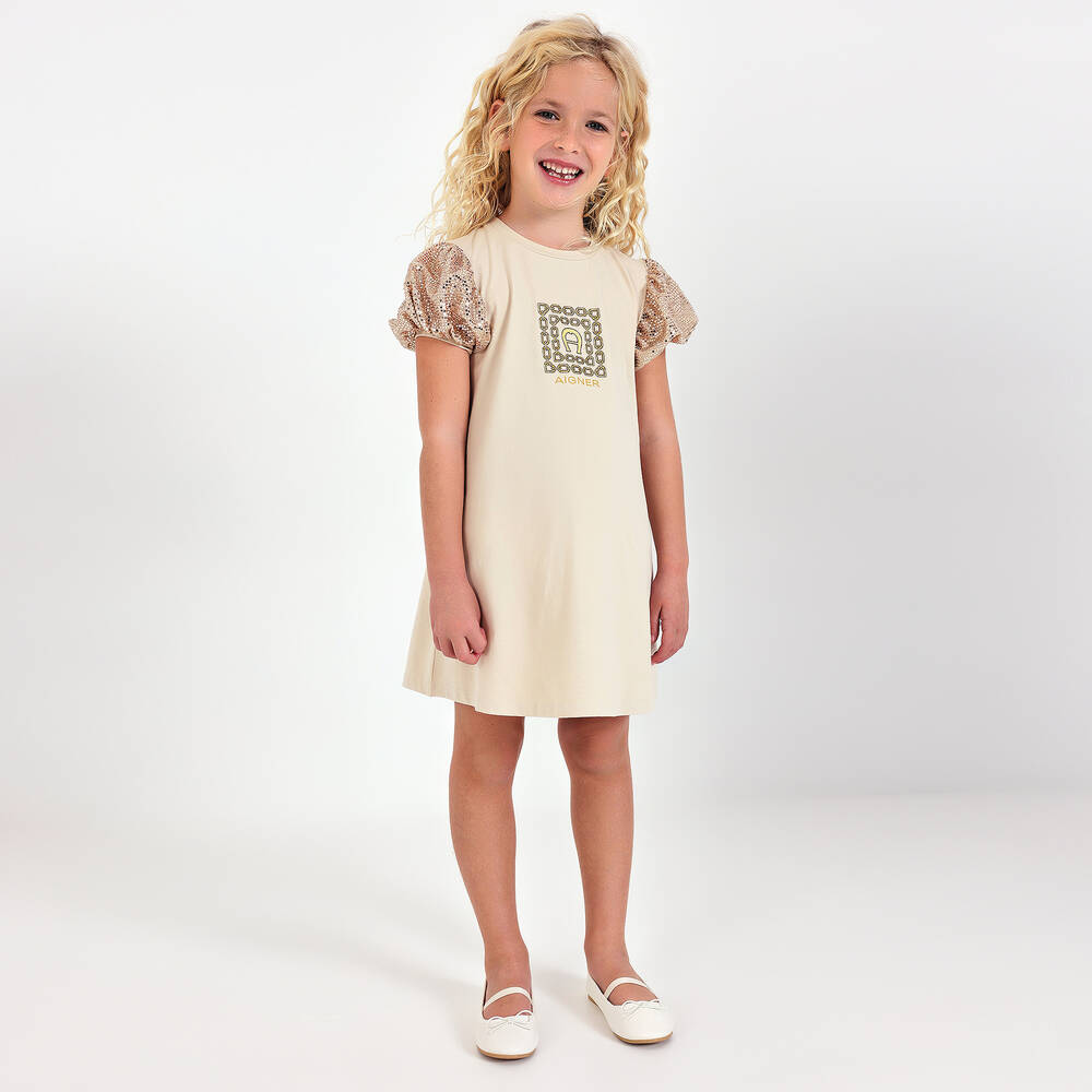 AIGNER-Girls Beige & Gold Sequin Dress | Childrensalon Outlet