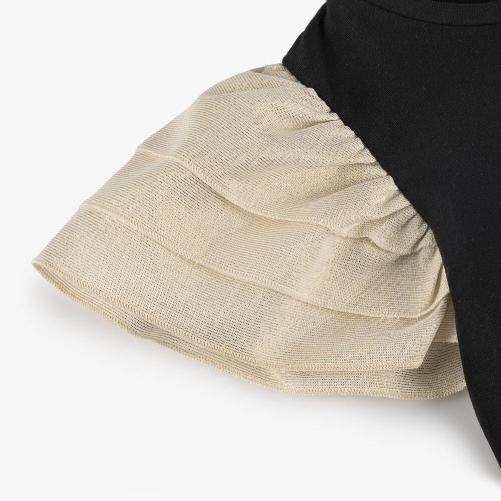 AIGNER-Girls Black Cotton Shimmer Sleeve T-Shirt | Childrensalon Outlet