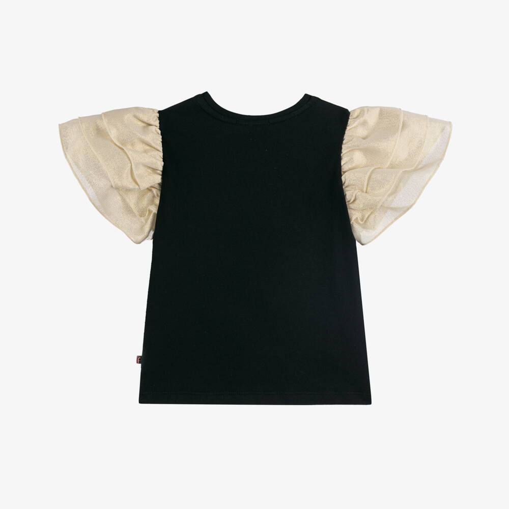 AIGNER-Girls Black Cotton Shimmer Sleeve T-Shirt | Childrensalon Outlet
