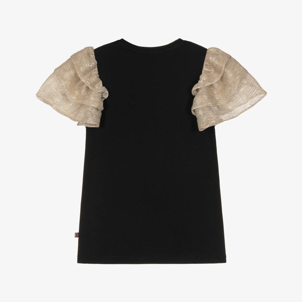 AIGNER-Girls Black & Gold Cotton Top | Childrensalon Outlet