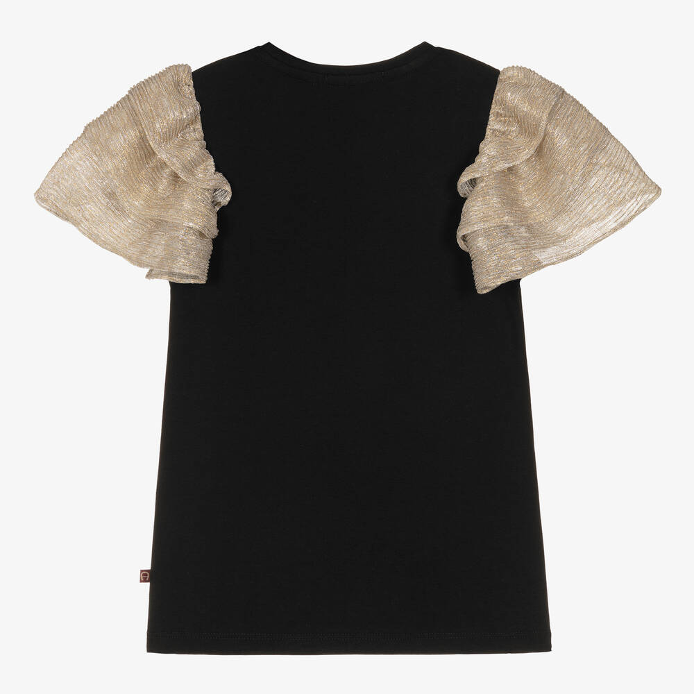 AIGNER-Girls Black & Gold Cotton Top | Childrensalon Outlet