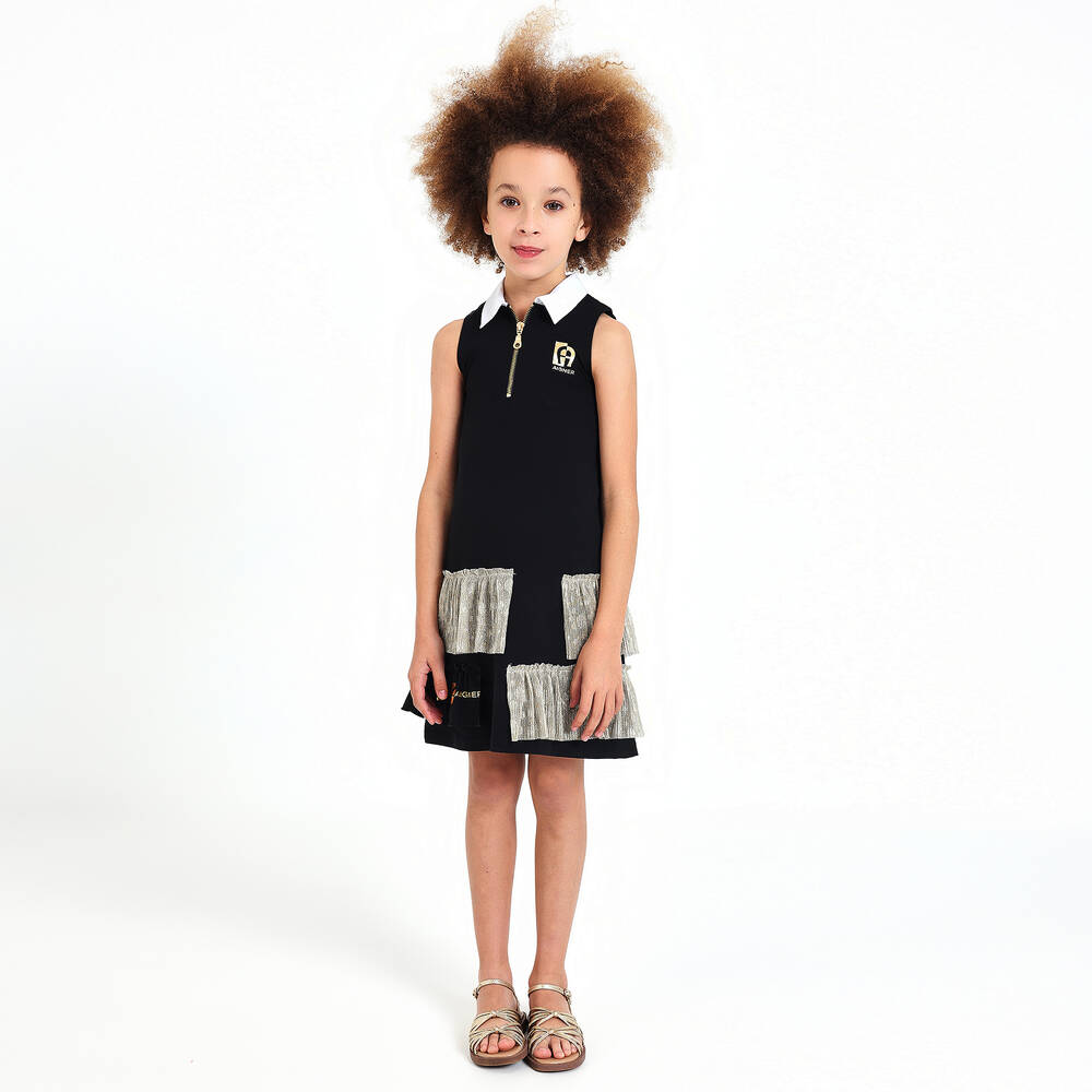 AIGNER-Girls Black & Gold Sleeveless Cotton Dress | Childrensalon Outlet