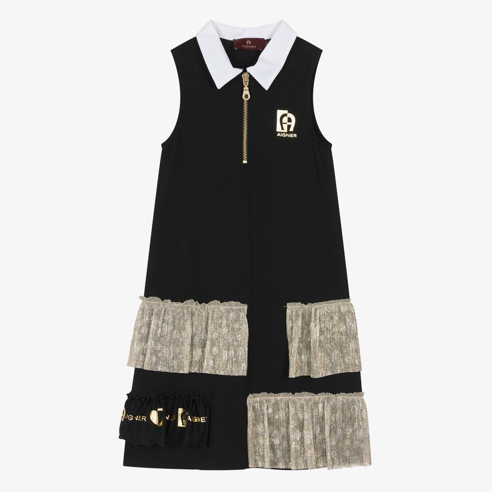 AIGNER-Girls Black & Gold Sleeveless Cotton Dress | Childrensalon Outlet