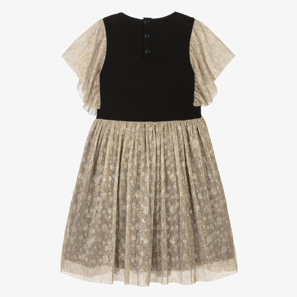 AIGNER-Girls Black & Metallic Gold Cotton Dress | Childrensalon Outlet
