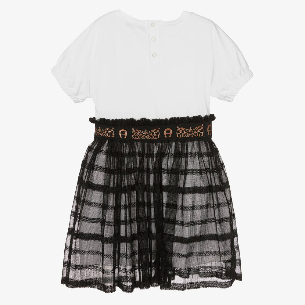AIGNER-Girls Black & White Butterfly Dress | Childrensalon Outlet