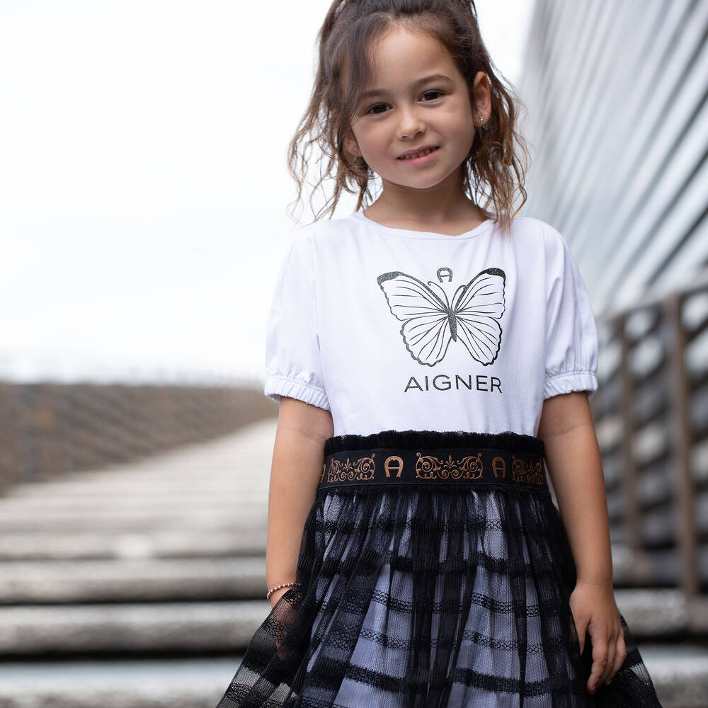 AIGNER-Girls Black & White Butterfly Dress | Childrensalon Outlet