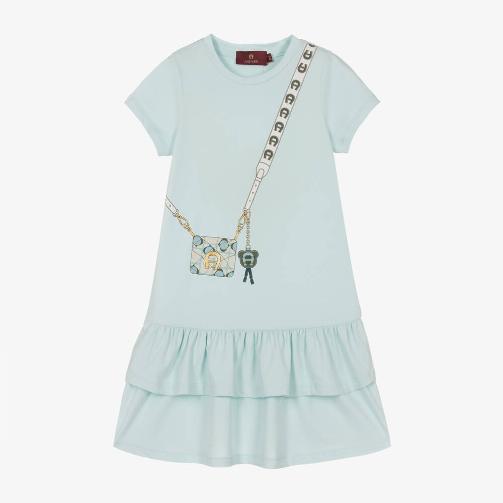 AIGNER - Girls Blue Cotton Crossbody Bag Dress | Childrensalon