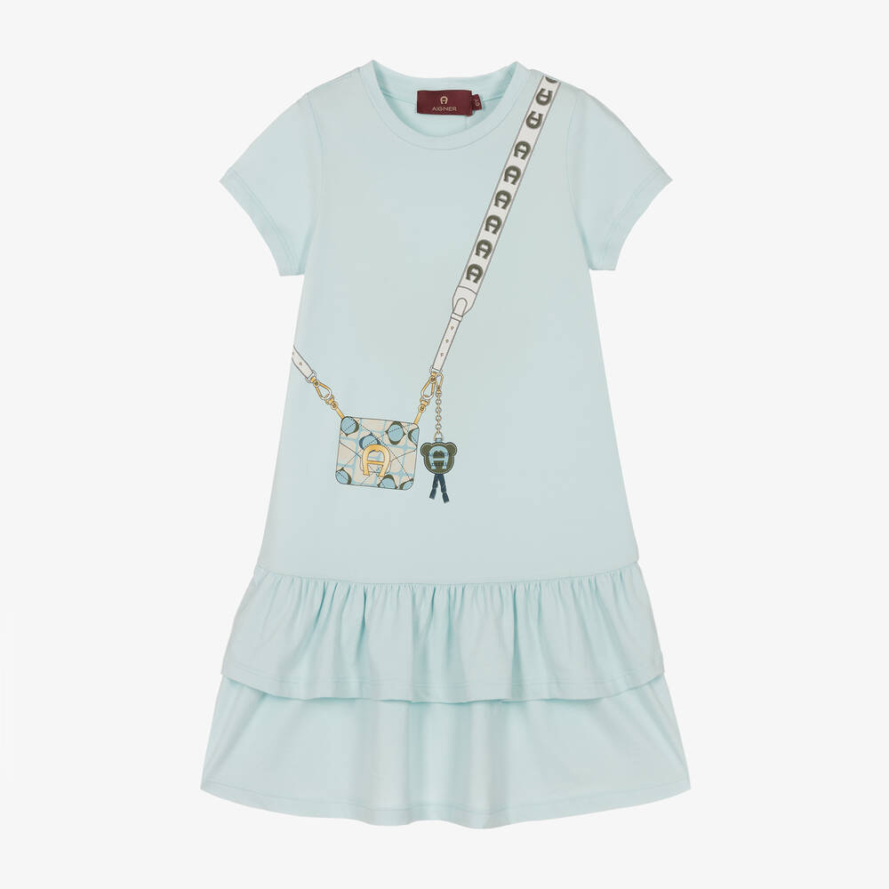 AIGNER - Blaues Baumwollkleid mit Tasche | Childrensalon