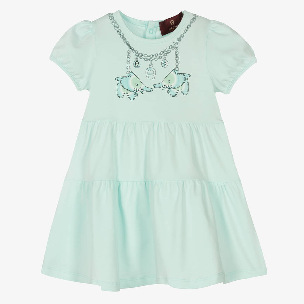 AIGNER - Girls Blue Cotton Jersey Dress | Childrensalon