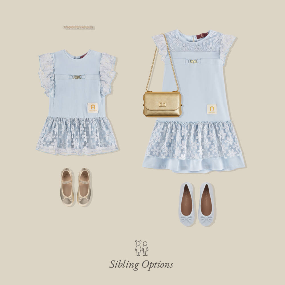 AIGNER-Girls Blue Cotton Jersey & Lace Dress | Childrensalon Outlet