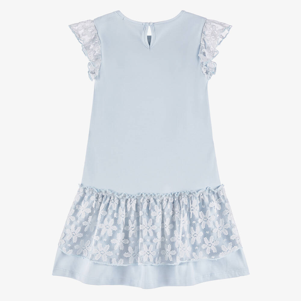 AIGNER-Girls Blue Cotton Jersey & Lace Dress | Childrensalon Outlet