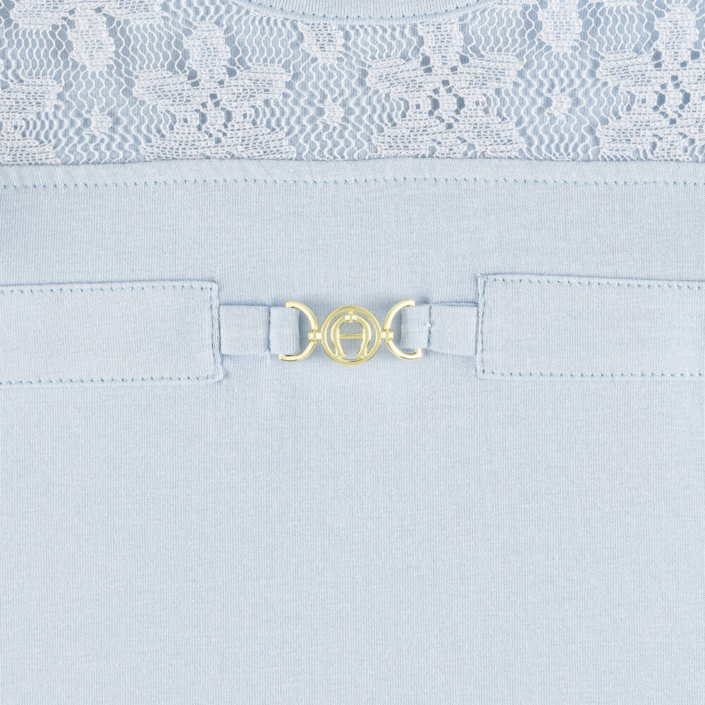 AIGNER-Girls Blue Cotton Jersey & Lace Dress | Childrensalon Outlet