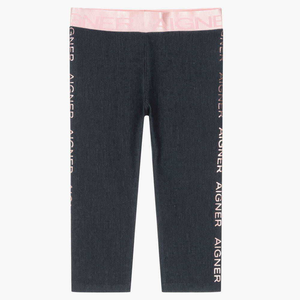 AIGNER - Girls Blue Cotton Leggings | Childrensalon